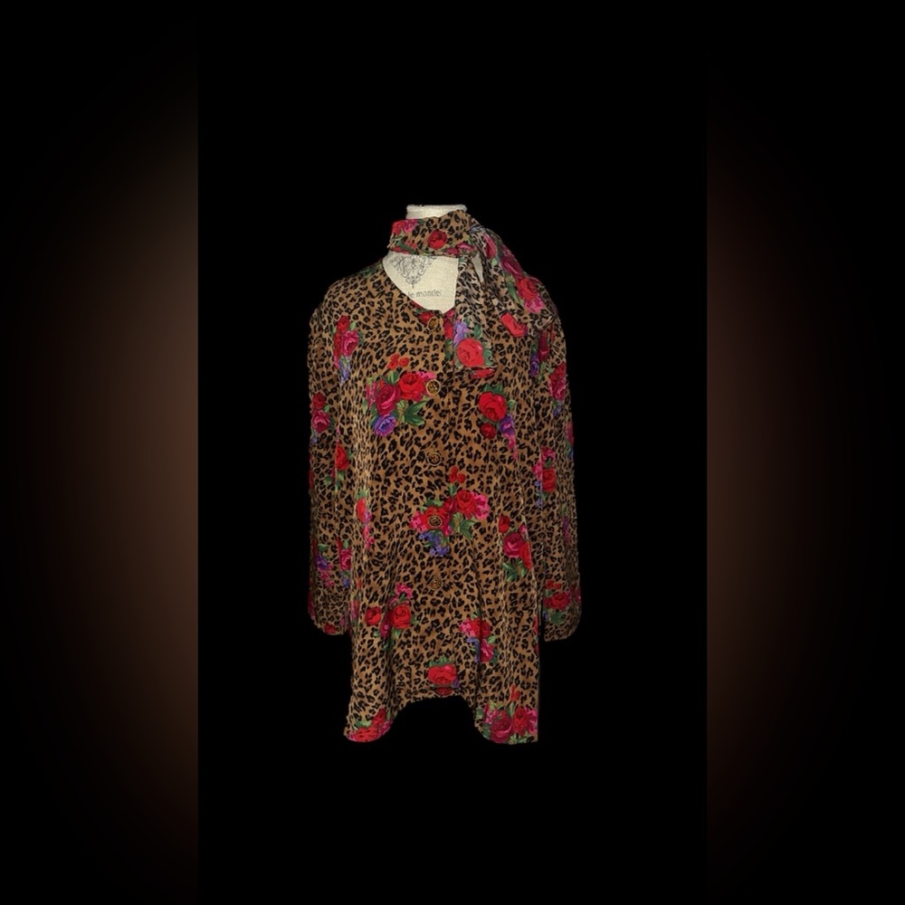 Vintage Floaral Leopard Print Women's Blouse